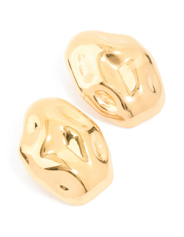 Waterproof Gold Plated Stainless Steel Pebble Stud Earrings