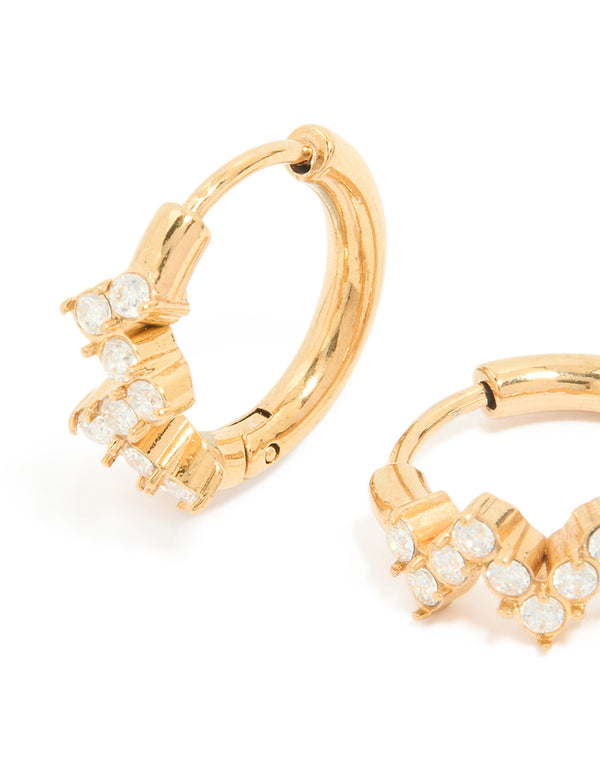 Waterproof Gold Plated Stainless Steel Cubic Zirconia Zig Zag Huggie Earrings