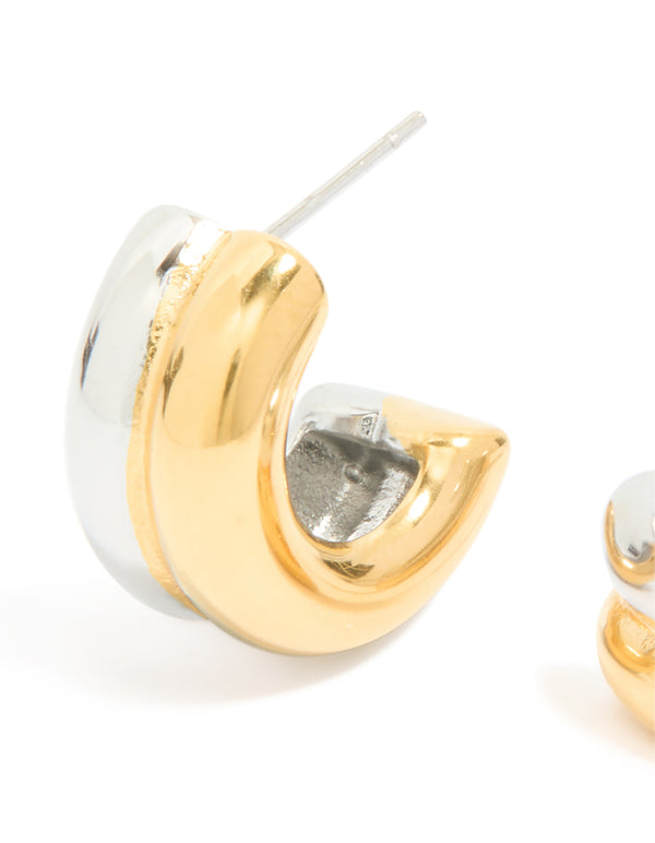 Waterproof Mixed Metal Plated Stainless Steel Layered Huggie Earrings
