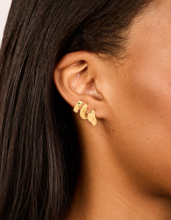 Waterproof Gold Plated Stainless Steel Chunky Huggie Earrings 3-Pack