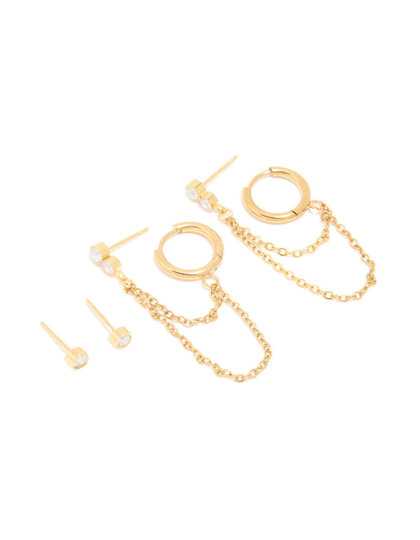 Waterproof Gold Plated Stainless Steel Cubic Zirconia Ear Stacking Pack