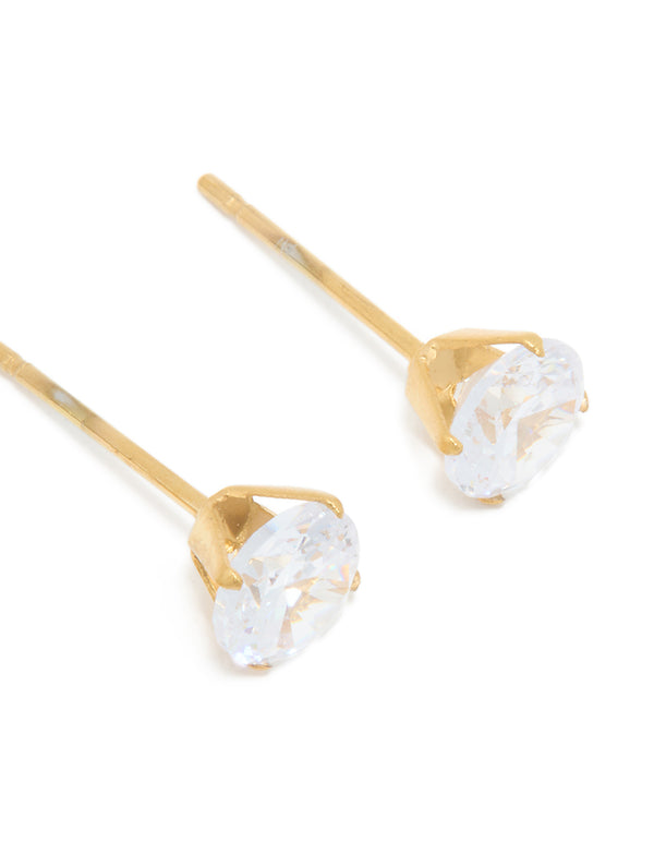 Waterproof Gold Plated Stainless Steel Cubic Zirconia Hoop & Stud Earrings 3-Pack