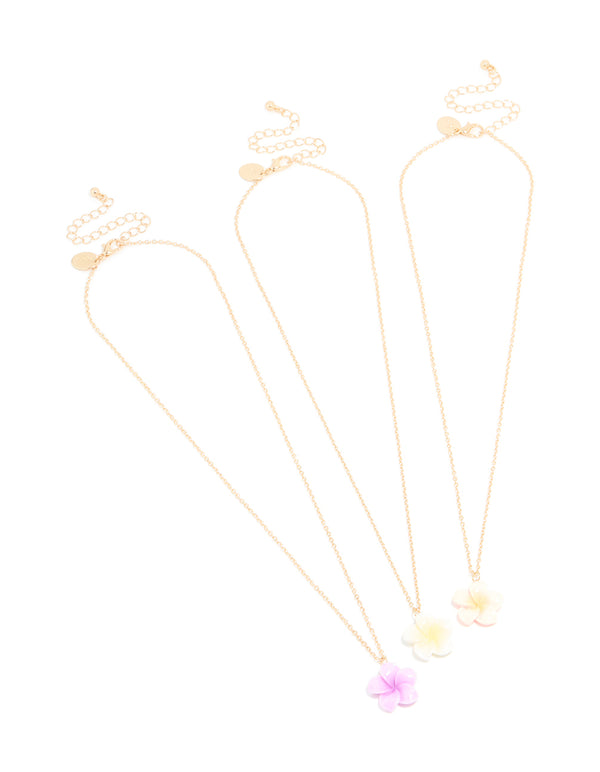 Gold Pastel Frangipani Necklaces 3-Pack