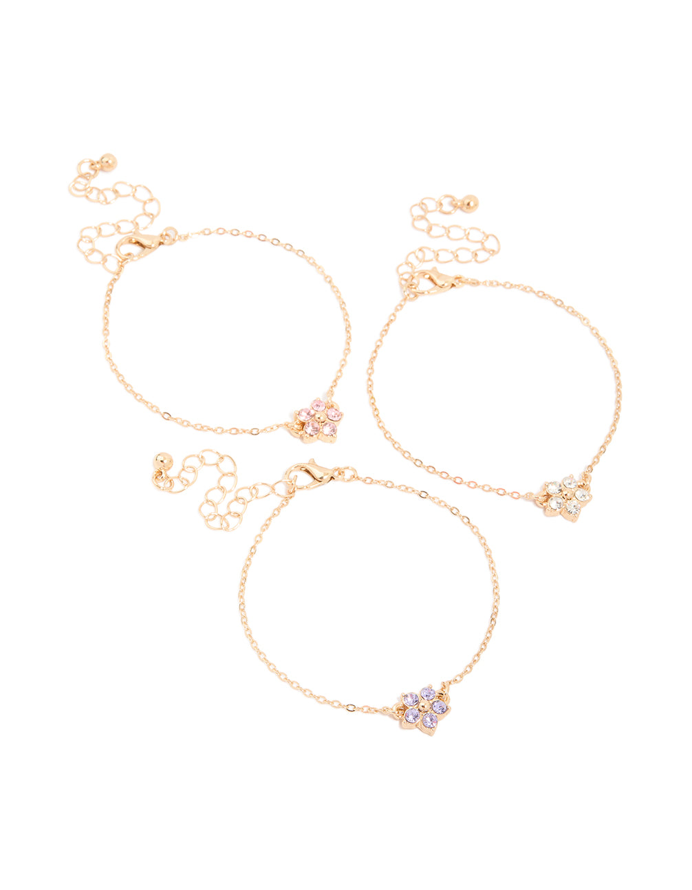 Gold Diamante Flowers Bracelet 3-Pack