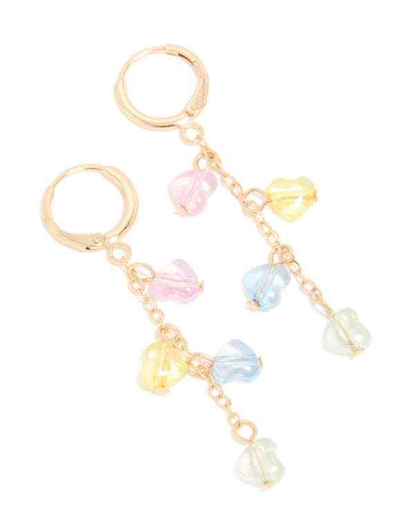 Gold Multicoloured Beaded Heart Chain Huggie Earrings