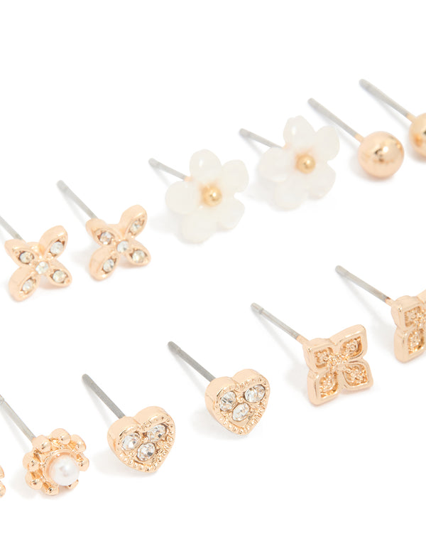 Gold Pearl Flower & Butterfly Earrings 8-Pack
