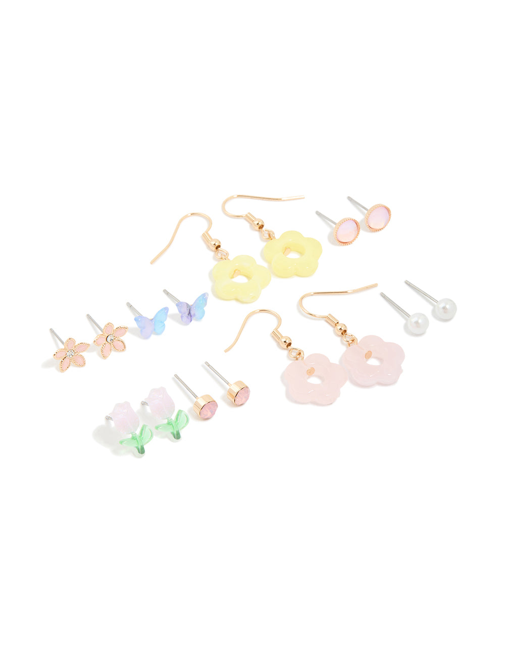 Gold Tulip & Flower Stud Earrings 8-Pack