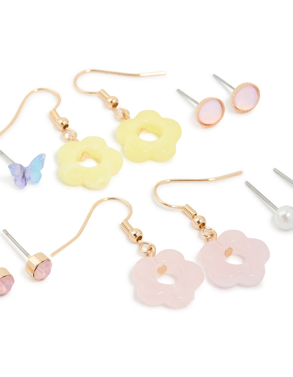 Gold Tulip & Flower Stud Earrings 8-Pack