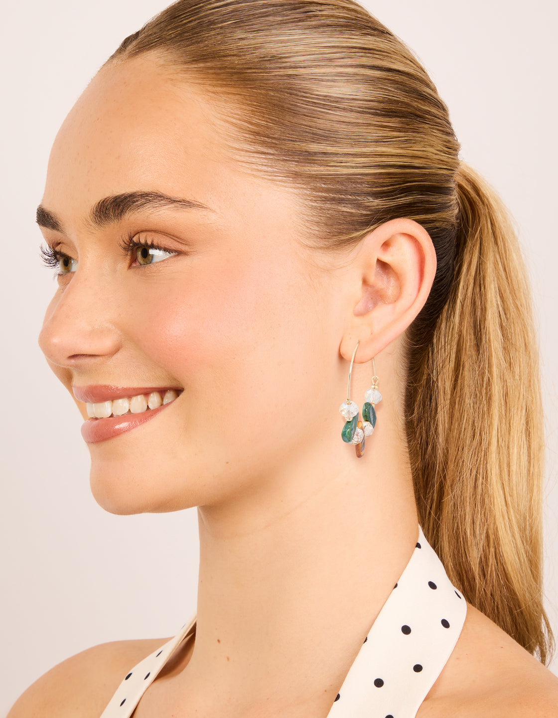 Gold Genuine Shell & Beaded Alternating Hoop Earrings