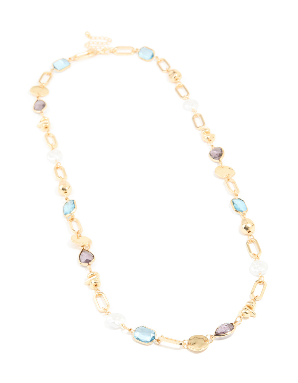 Gold Pearl & Multicoloured Diamantes Long Necklace