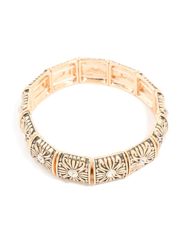 Antique Gold Diamante Boho Stretch Bracelet
