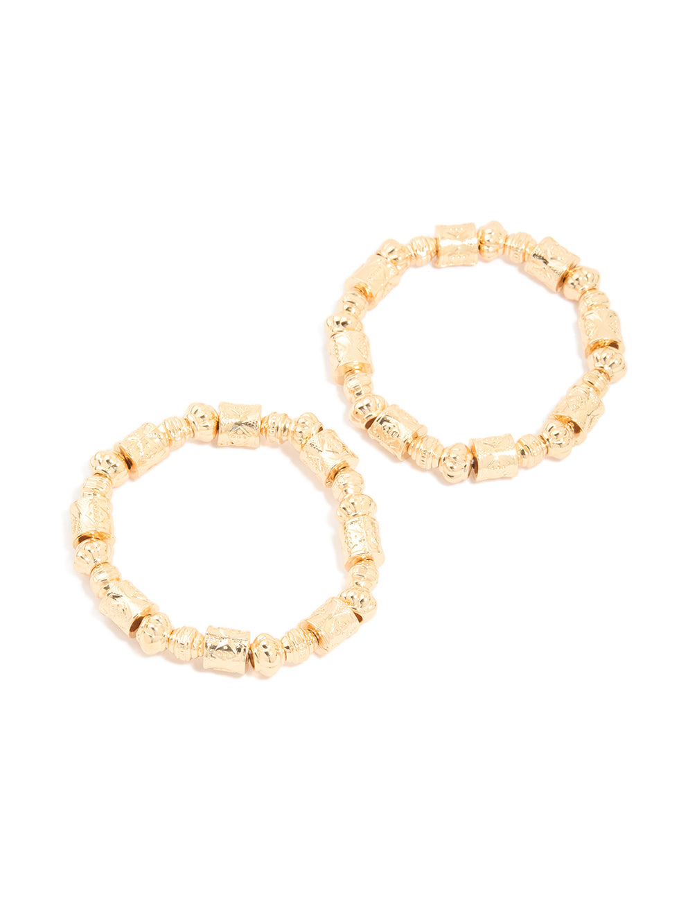 Gold Bead Mixed Shapes Stretch Bracelets 2-Pack