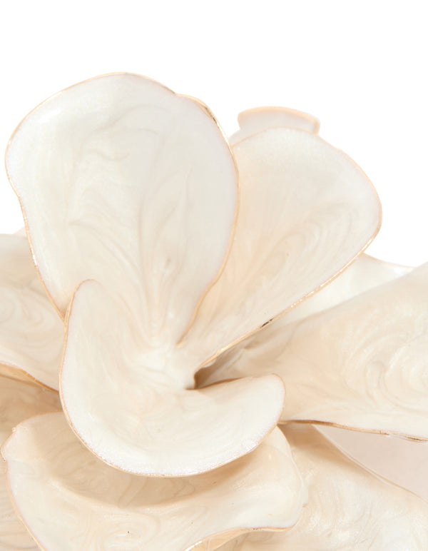 Gold White Enamel Flower Brooch