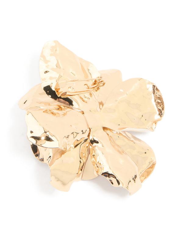 Gold White Enamel Flower Brooch
