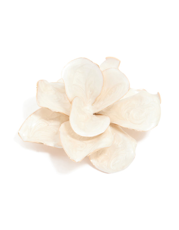 Gold White Enamel Flower Brooch