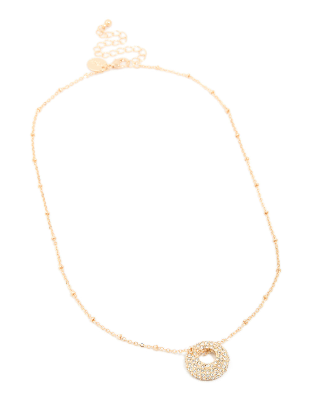Gold Diamante Round Pavé Pendant Necklace