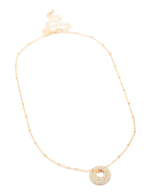 Gold Diamante Round Pavé Pendant Necklace