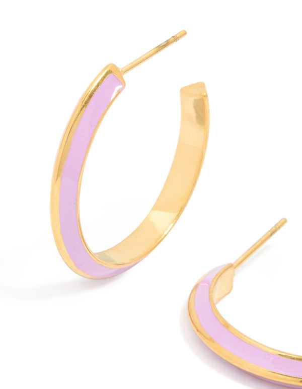 Waterproof Gold Plated Stainless Steel Lilac Enamel Hoop Earrings