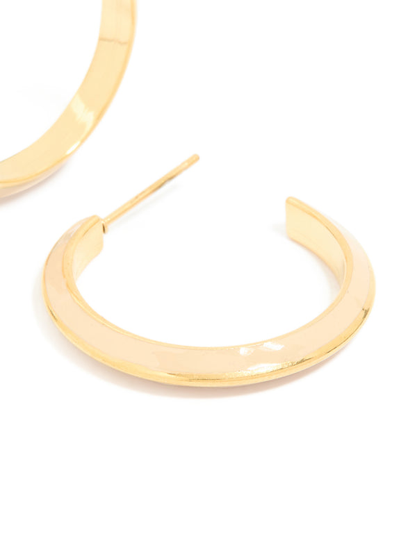 Waterproof Gold Plated Stainless Steel Neutral Toned Enamel Hoop Earrings