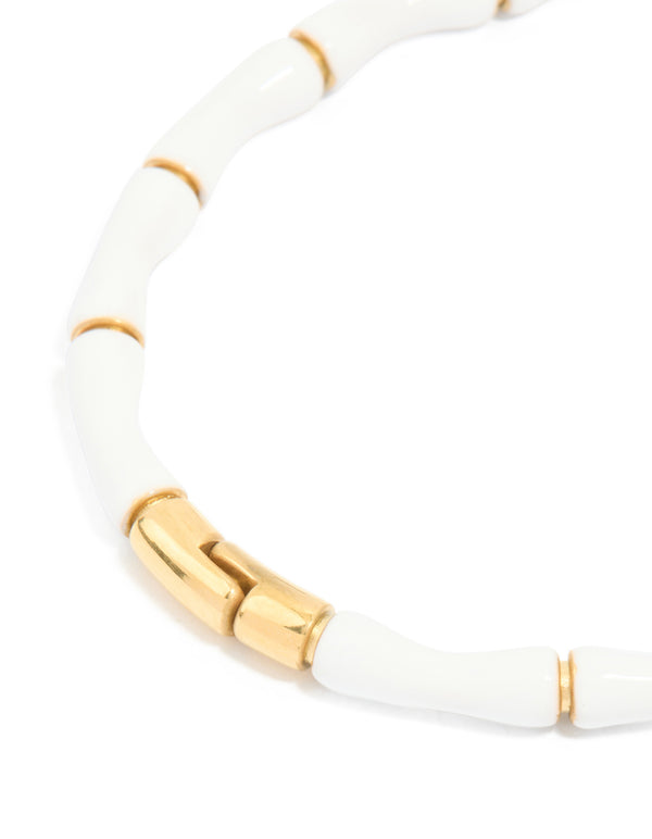 Waterproof Gold Plated Stainless Steel White Enamel Bamboo Bangle