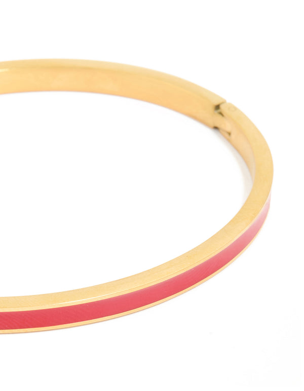 Waterproof Gold Plated Stainless Steel Thin Red Enamel Hinged Bangle