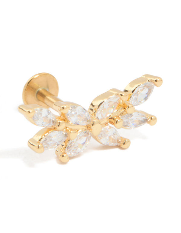 Gold Plated Titanium Cubic Zirconia Floral Crawler Single Flat Back Stud