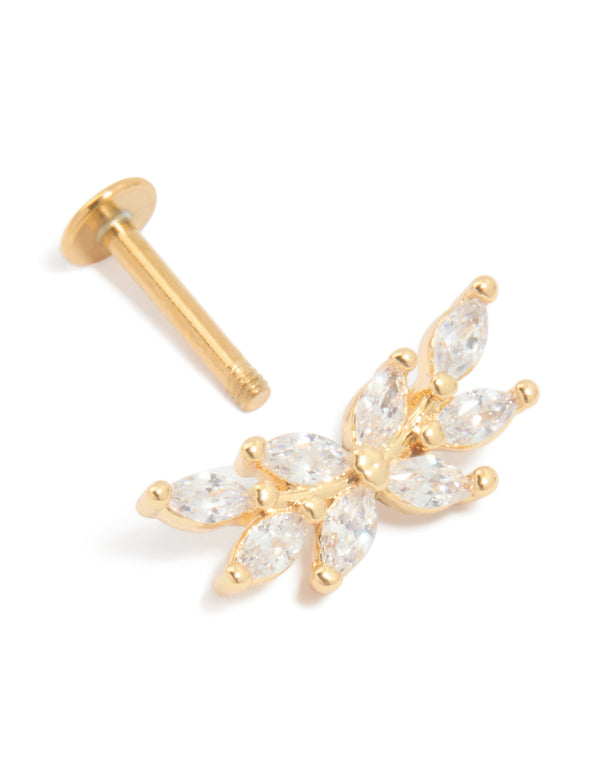 Gold Plated Titanium Cubic Zirconia Floral Crawler Single Flat Back Stud