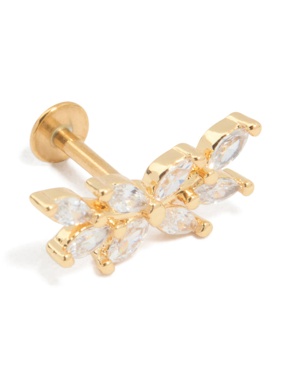 Gold Plated Titanium Cubic Zirconia Floral Crawler Single Flat Back Stud