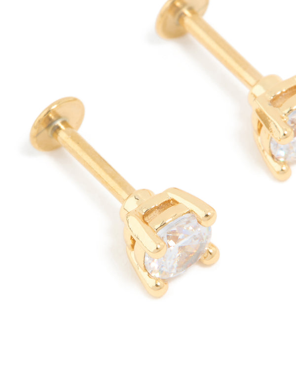 Gold Plated Titanium Cubic Zirconia Flat Back Studs