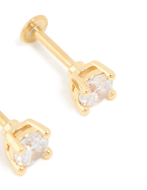 Gold Plated Titanium Cubic Zirconia Flat Back Studs