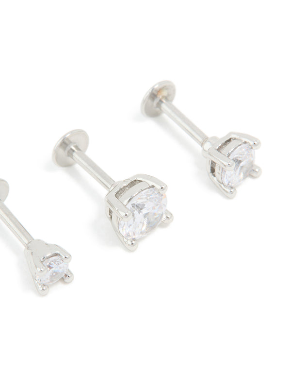 Titanium Cubic Zirconia Flat Back Studs 3-Pack