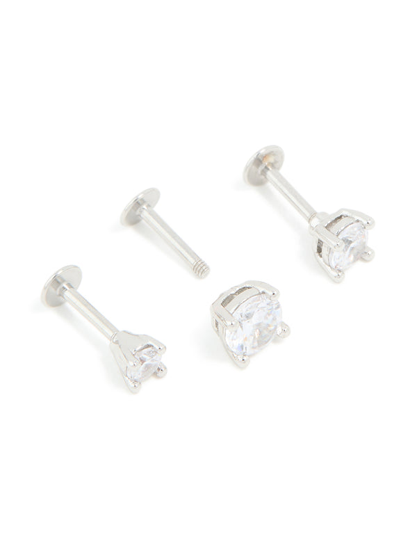 Titanium Cubic Zirconia Flat Back Studs 3-Pack