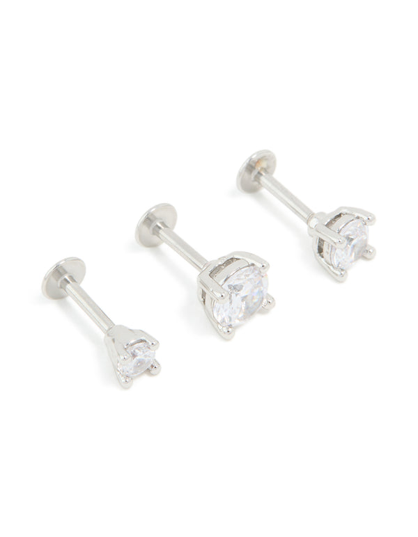 Titanium Cubic Zirconia Flat Back Studs 3-Pack