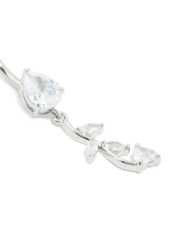 Surgical Steel Cubic Zirconia Leaf Drop Belly Bar
