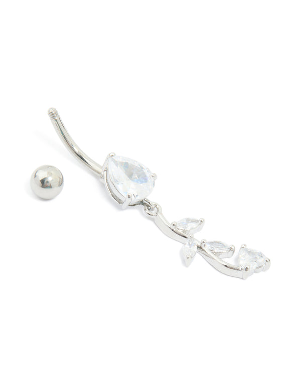 Surgical Steel Cubic Zirconia Leaf Drop Belly Bar