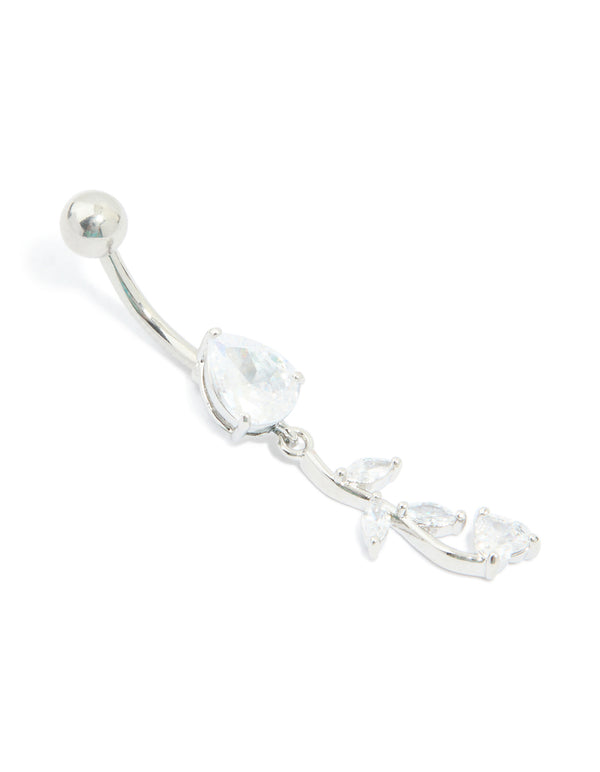 Surgical Steel Cubic Zirconia Leaf Drop Belly Bar