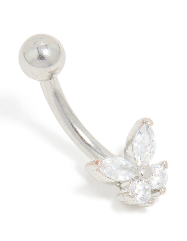 Surgical Steel Cubic Zirconia Single Butterfly Belly Bar