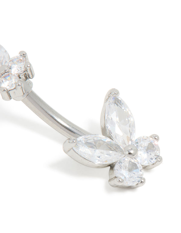 Surgical Steel Cubic Zirconia Double Butterfly Belly Bar