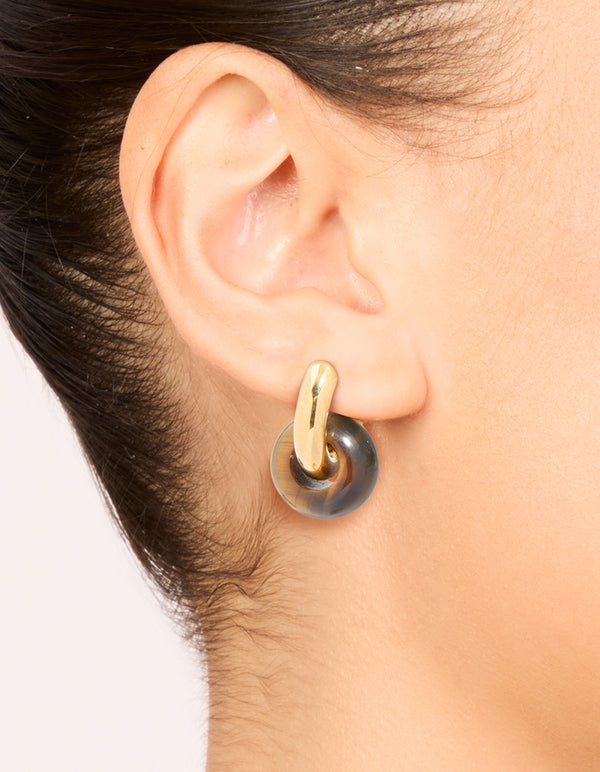 Waterproof Gold Plated Stainless Steel Tiger's Eye Semi Precious Stone Dainty Huggie Earrings