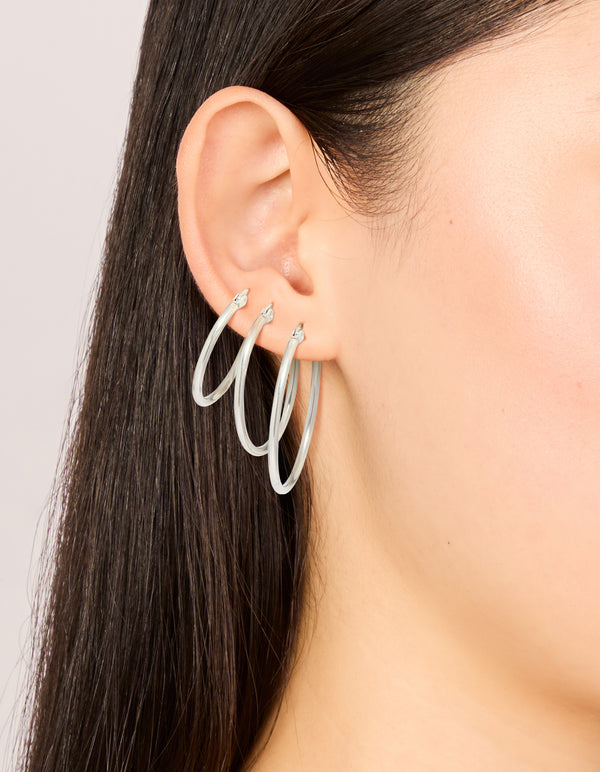Waterproof Stainless Steel Large Thin Mix Hoop Earrings 3-Pack
