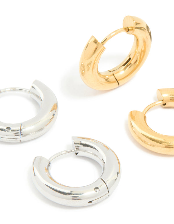 Waterproof Mixed Metal Stainless Steel Huggie Earrings 3-Pack
