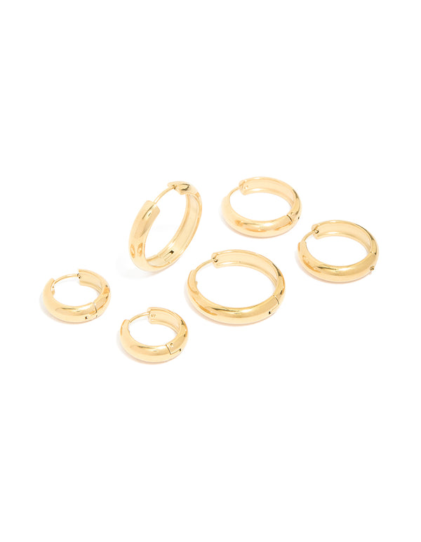 Waterproof Gold Plated Stainless Steel Chubby Hoop Earrings 3-Pack