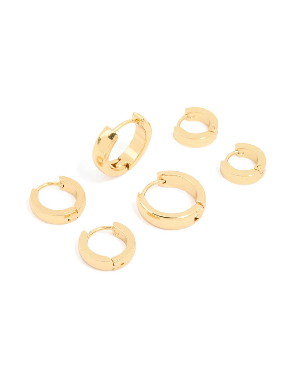 Beautifully crafted waterproof gold plated stainless steel mix clicker hoop earrings in a 3-pack front view
