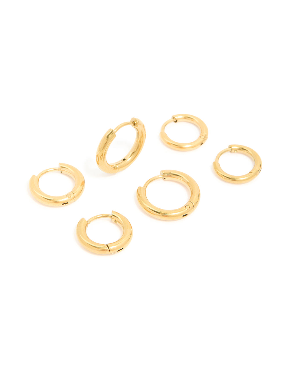 Waterproof Gold Plated Stainless Steel Small Huggie Earrings 3-Pack