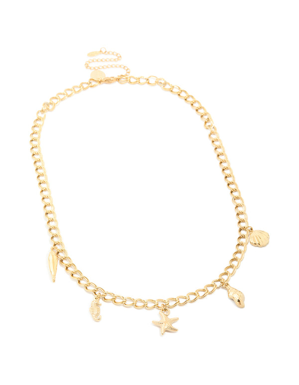Waterproof Gold Plated Stainless Steel Sea Charm Necklace