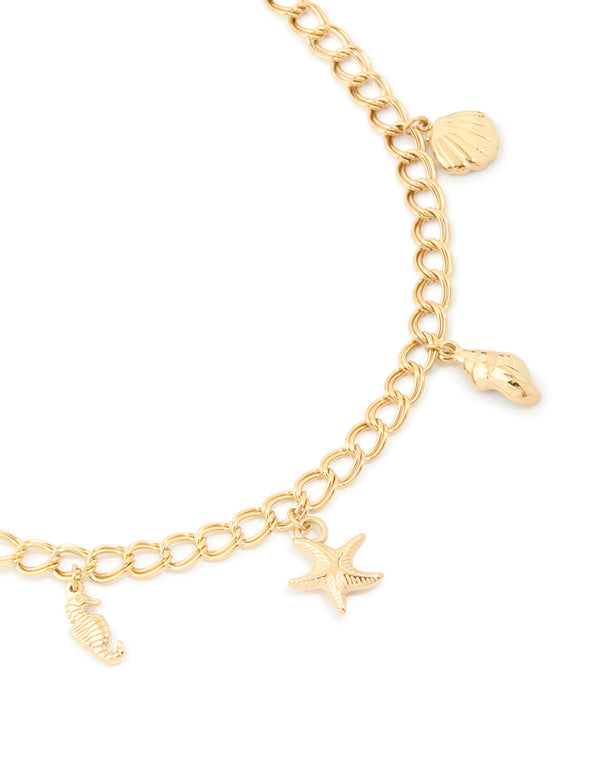Waterproof Gold Plated Stainless Steel Sea Charm Necklace