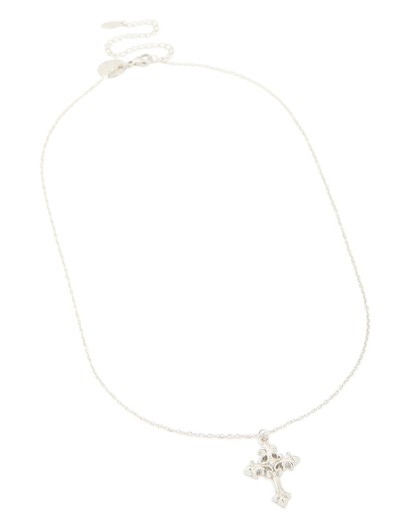 A waterproof stainless steel gothic cross necklace in silver, statement style front view