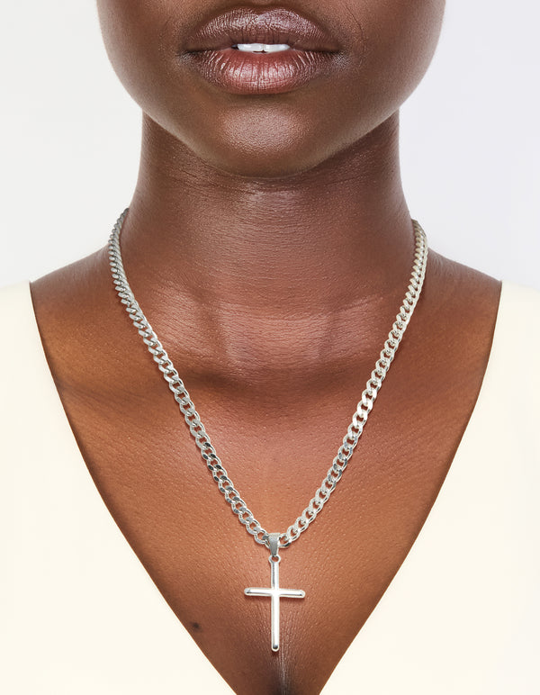Waterproof Stainless Steel Smooth Plain Cross Necklace