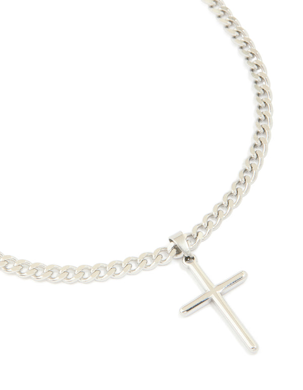 Waterproof Stainless Steel Smooth Plain Cross Necklace