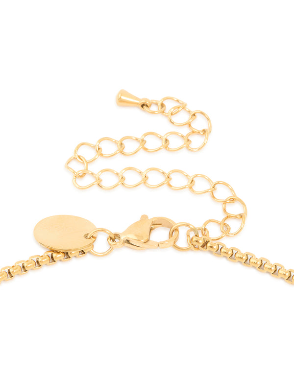 Highlighting waterproof gold plated stainless steel gothic cross pendant necklace in dainty style clasp detail view